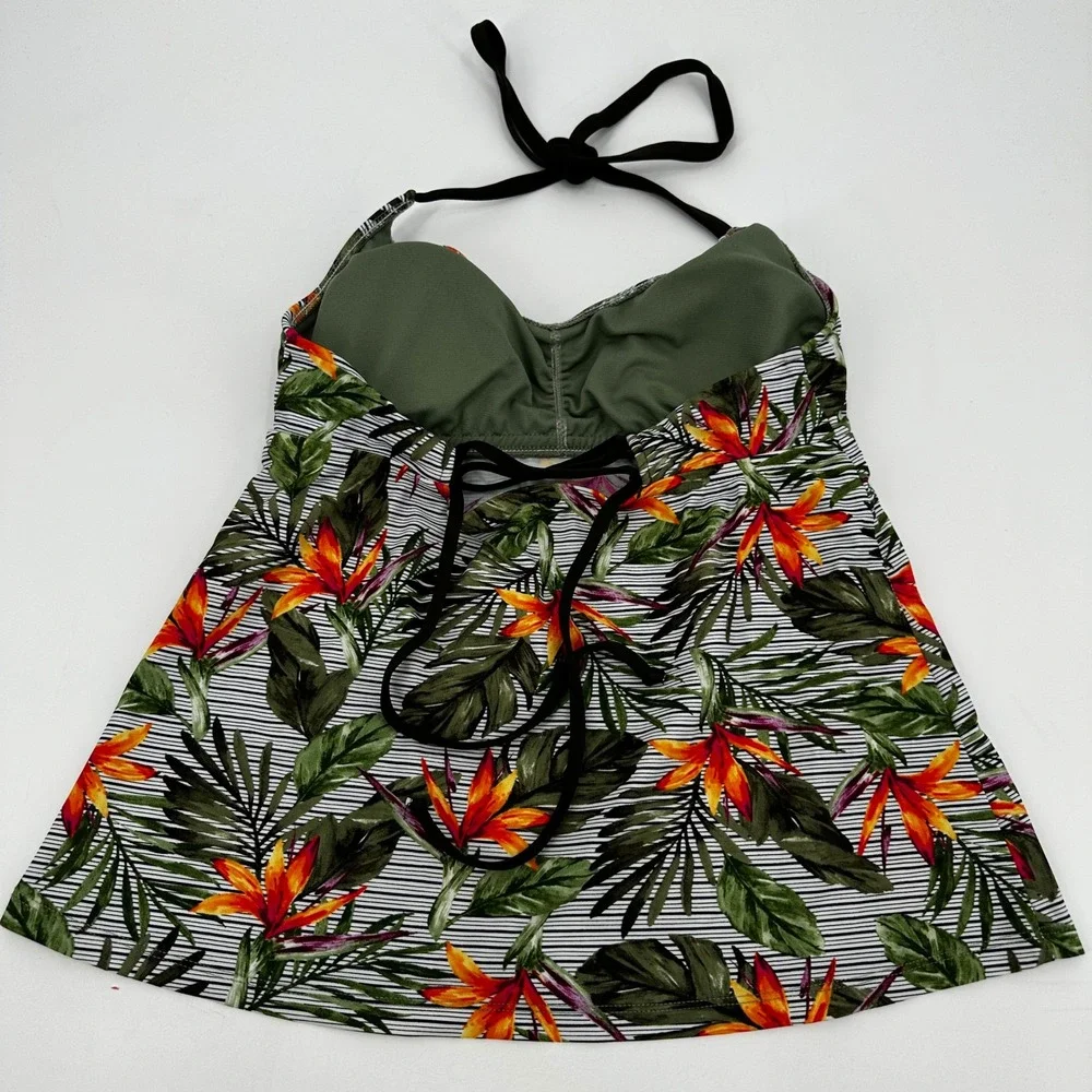 Mossimo Small Tropical Bird of Paradise Stripe Halter Tankini Swim Top Botanical